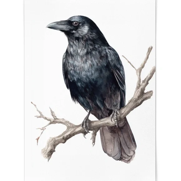 Watercolor Black Crow Wall Art Print Unframed - Black Bird Illustration Artwork - Picture 2 of 6